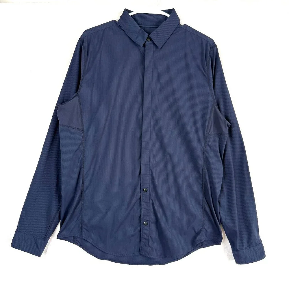 Lululemon Athletica Striped Vented Hidden Placket Button Down Shirt Mens XL Blue - Picture 1 of 8